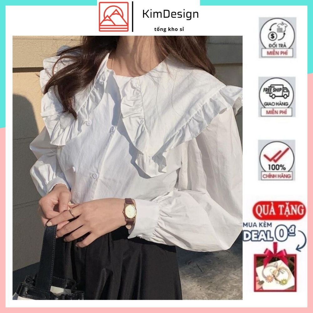 Áo sơ mi nữ trắng đep form rộng cổ bèo cao cấp phong phong cách công sở quan trọng KIMDESIGN QATE A001