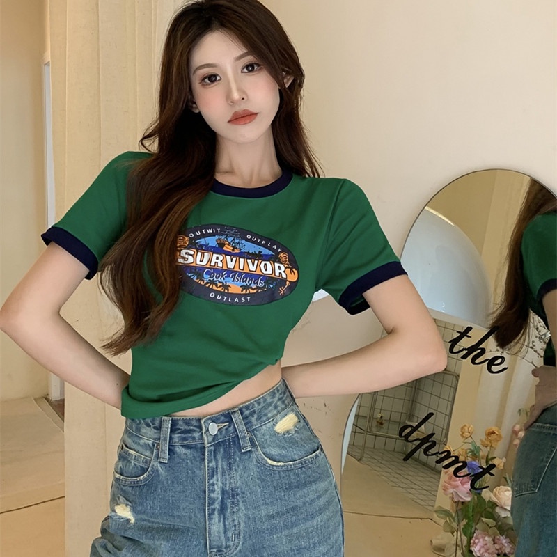 Áo Croptop Tay Ngắn Dáng Ôm Thời Trang Cho Nữ