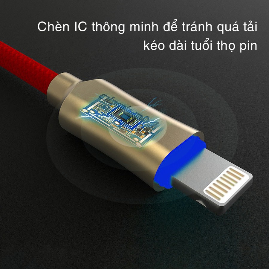 Cáp Sạc iPhone, Dây Sạc iPhone Đèn LED IL100 Tự Ngắt Lightning Chính Hãng BAGI Cho iPhone, iPad