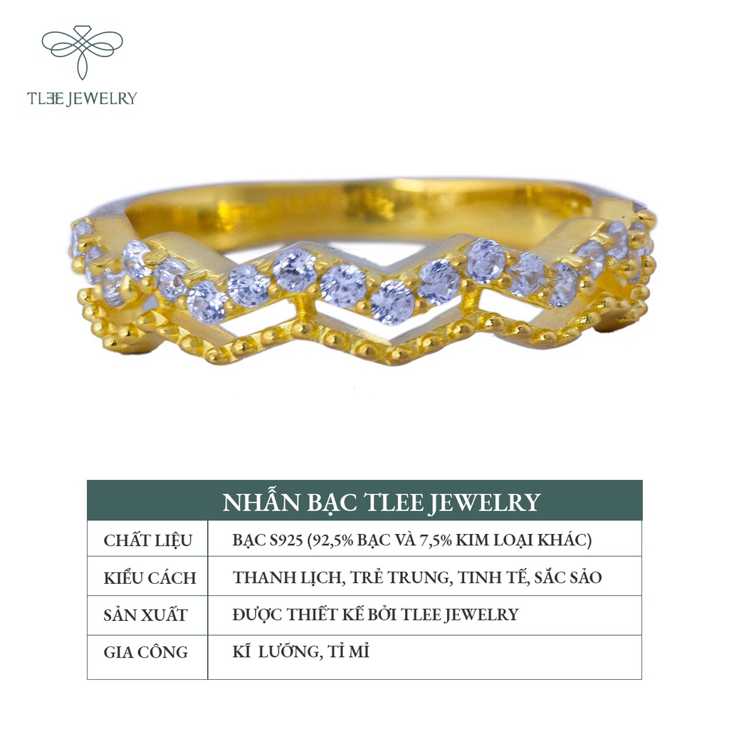 Nhẫn bạc nữ TLEE ziczac hai hàng mạ vàng 14k nạm đá sang trọng NCJ A0146