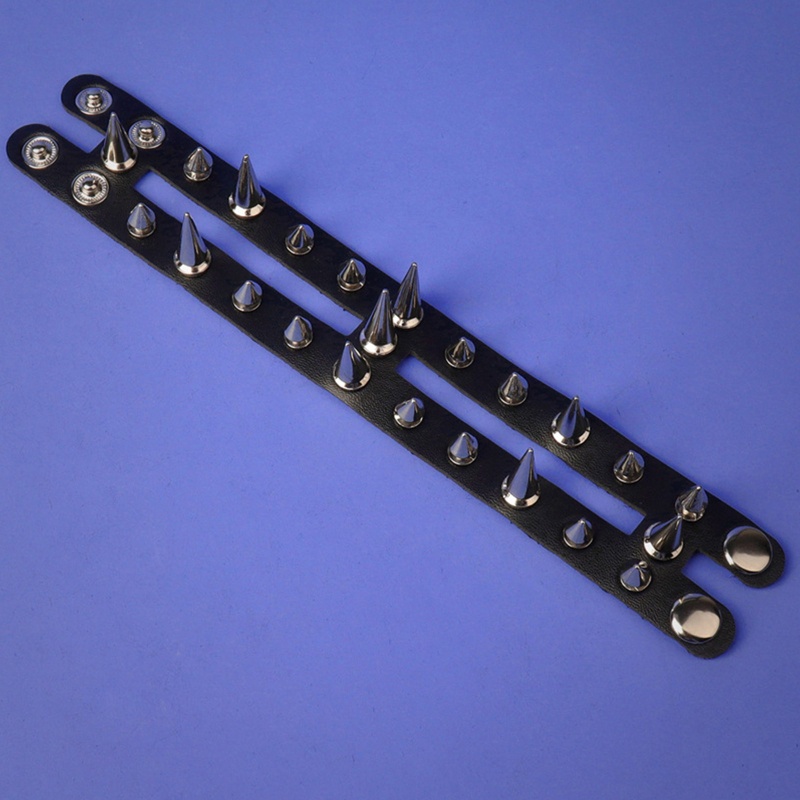 Vòng Tay Da Màu Đen Đính Đinh Tán Kim Loại Dài 23cm Phong Cách Punk Rock Cho Nữ