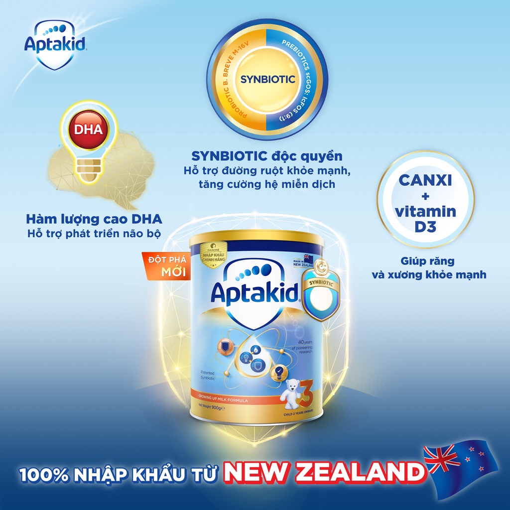 Sữa bột Aptakid New Zealand hộp thiếc (900g/lon) cho bé từ 24 tháng