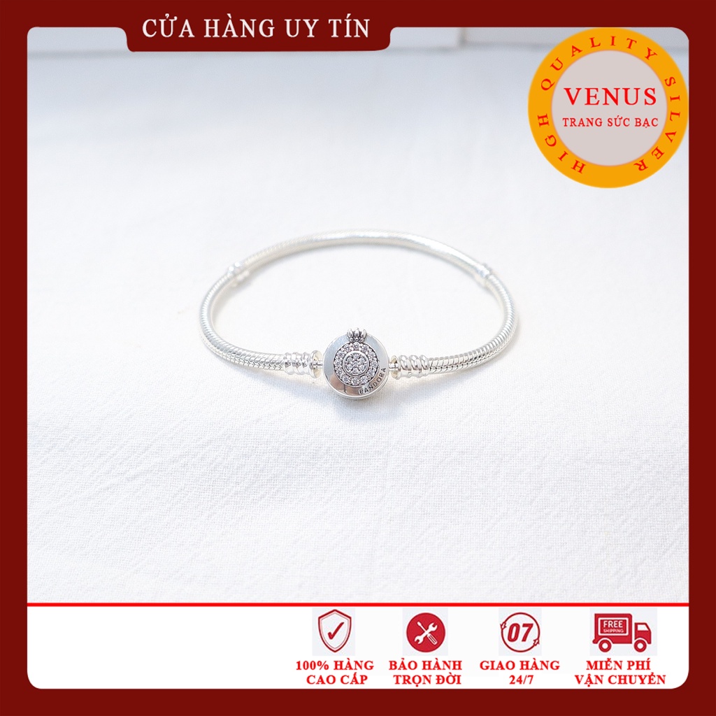 Lắc bạc khóa vương miện tròn dây mềm- Trang sức bạc Venus