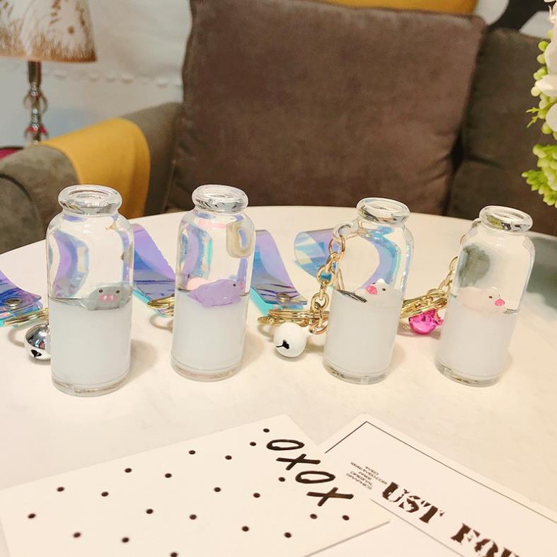Móc khóa treo lọ thủy tinh trang trí hình heo con xinh xắn dễ thương