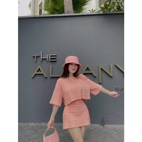 Set áo tay lỡ mix chân váy lưng chun cùng tone siêu xinh