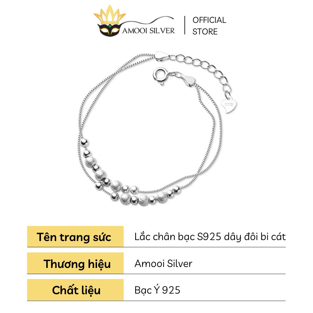 Lắc Chân Bạc S925 Mẫu Dây Đôi Bi Cát Xen Bi Tròn Cao Cấp - Amooi Silver AC37