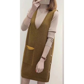 Váy len yếm gilê khuy sườn