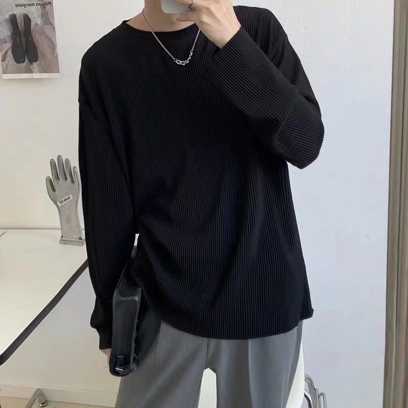 Áo sweater Tay Dài Kẻ Sọc Xếp Ly Phong Cách Hong Kong Cho Nam