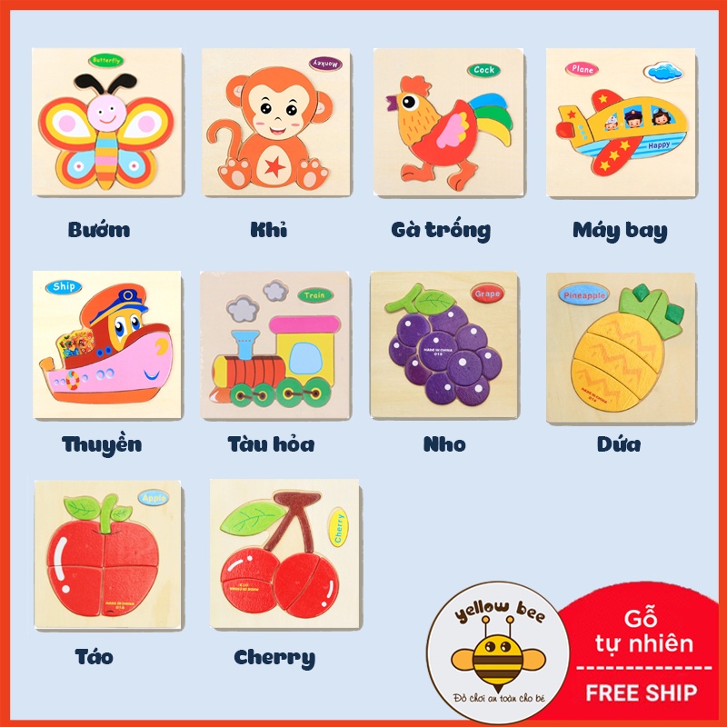 Ghép hình gỗ 3D Montessori cho bé - Tranh ghép hình gỗ puzzle - Bộ ghép hình