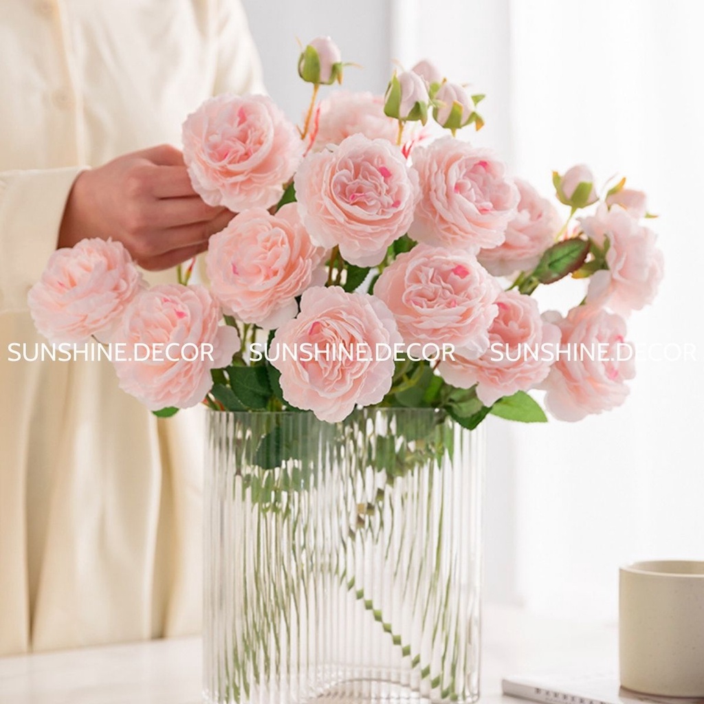 Hoa hồng cao cấp cành 3 bông trang trí nhà/chụp ảnh