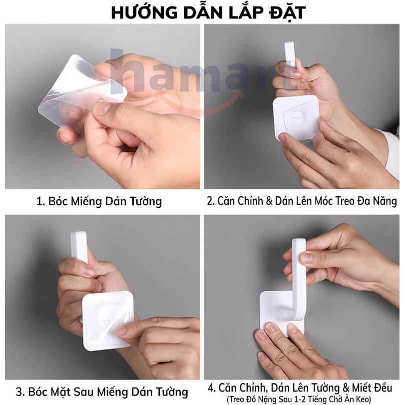 Móc Treo Đa Năng Hamart Móc Nhựa Dán Tường Treo Đồ Tiện Lợi TẶNG 2 Miếng Keo 2 Mặt Dính Tường