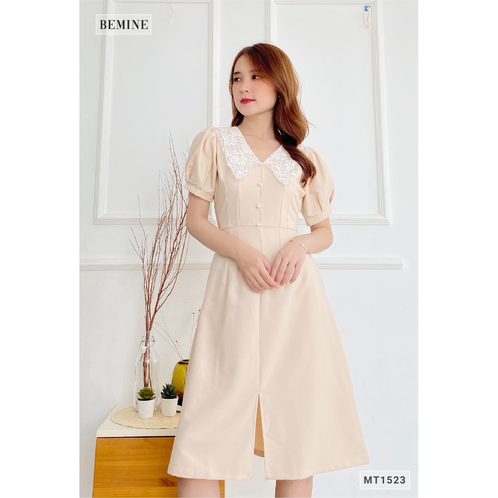 Đầm xòe nữ trơn cổ ren đính hạt kiểu dáng dễ thương BEMINE MT1523DA | BigBuy360 - bigbuy360.vn