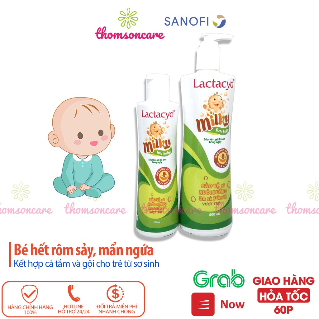 Sữa tắm gội cho bé Lactacyd Milky từ thảo dược, giảm hăm tã, rôm sảy cho trẻ từ sơ sinh