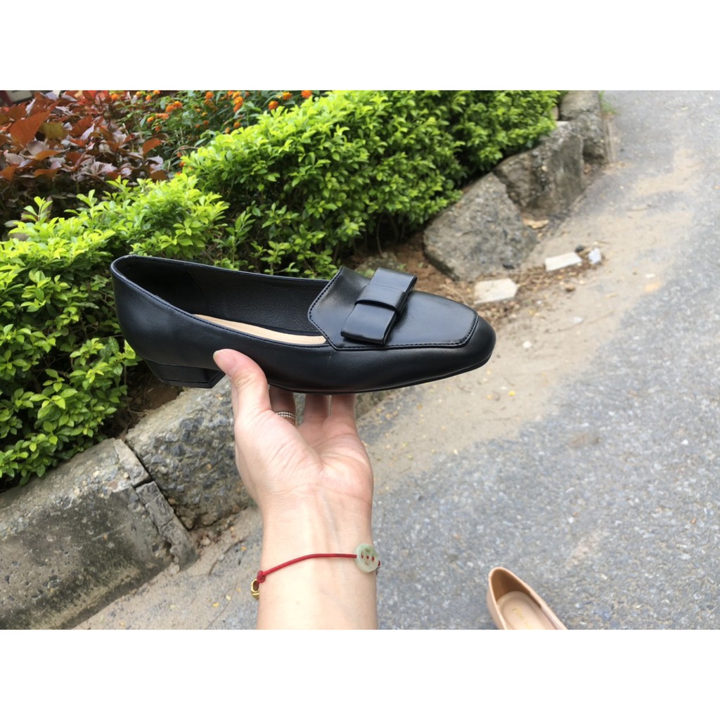 Giày bệt mokasin mũi vuông Anna phối nơ xinh _A022BNX