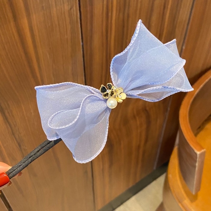 Dây Buộc Tóc Hình Nơ Ren Đính Ngọc Trai Phong Cách Hàn Quốc