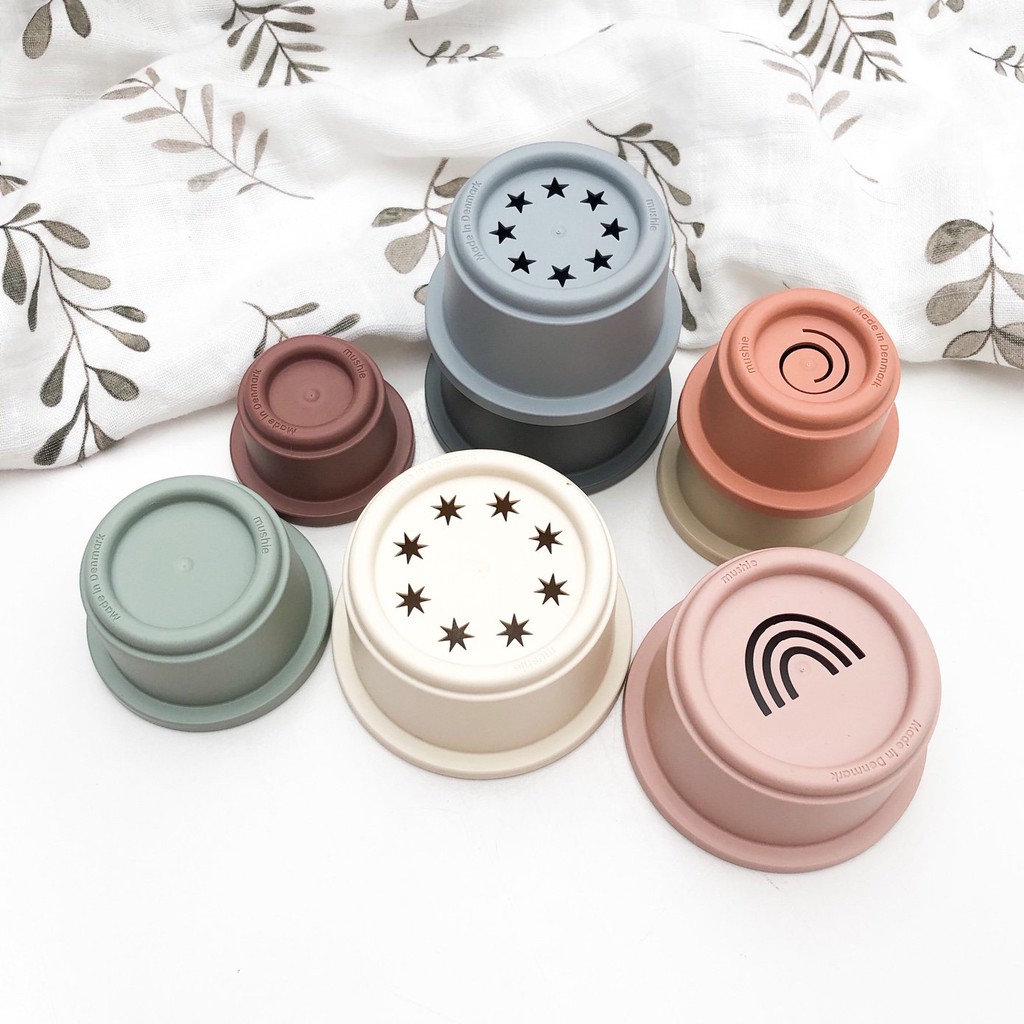 Tháp xếp chồng, tháp cốc Mushie Stacking Cups, Stacking Tower Made in Denmark - Đồ chơi giáo dục