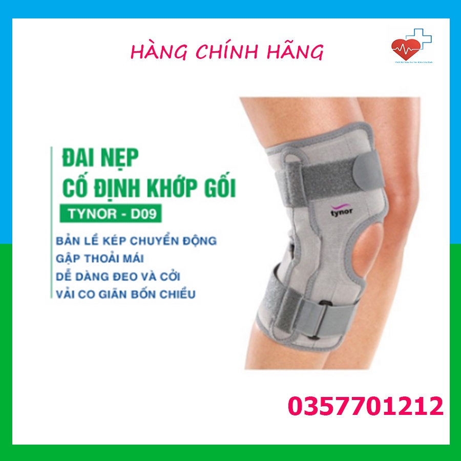Đai hỗ trợ khớp gối Tynor D09, Nẹp trợ lực khớp gối có bản lề kép, có lỗ hở xương bánh chè , hàng chính hãng
