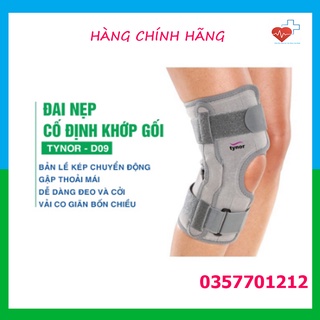 Đai hỗ trợ khớp gối Tynor D09, Nẹp trợ lực khớp gối có bản lề kép, có lỗ hở xương bánh chè , hàng chính hãng