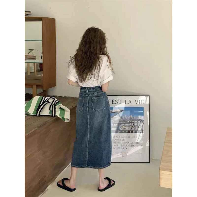 Chân Váy Denim Dài Qua Gối Dáng Chữ a Lưng Cao Phong Cách Phương Tây Retro Cỡ Lớn