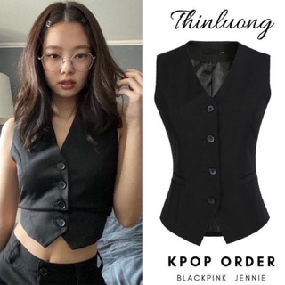 Full set áo vest và quần ống suông đen