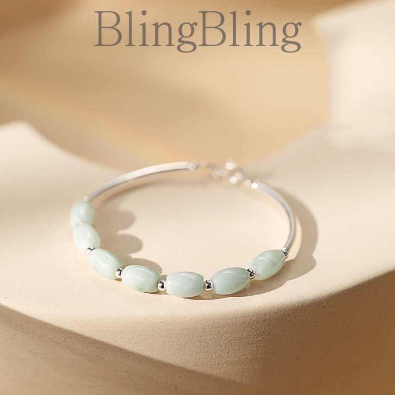 ✨Lấp Lánh✨ Vòng Tay Mạ Bạc 925 Đính Đá Ngọc Bích Nghệ Thuật Thời Trang Cho Nữ