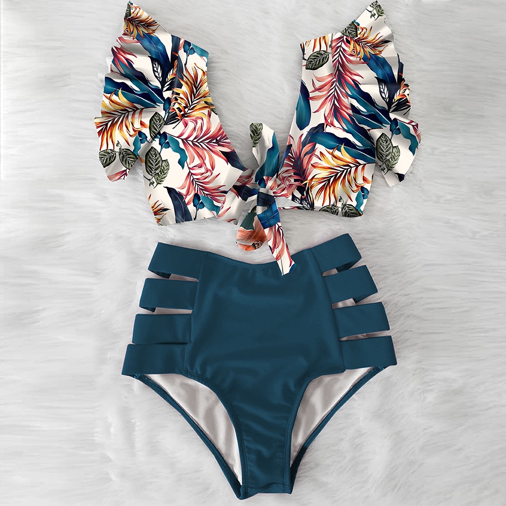 Bộ Bikini Hai Mảnh Cổ Chữ V Lưng Cao In Họa Tiết Hoa 2022 Thời Trang Cho Nữ