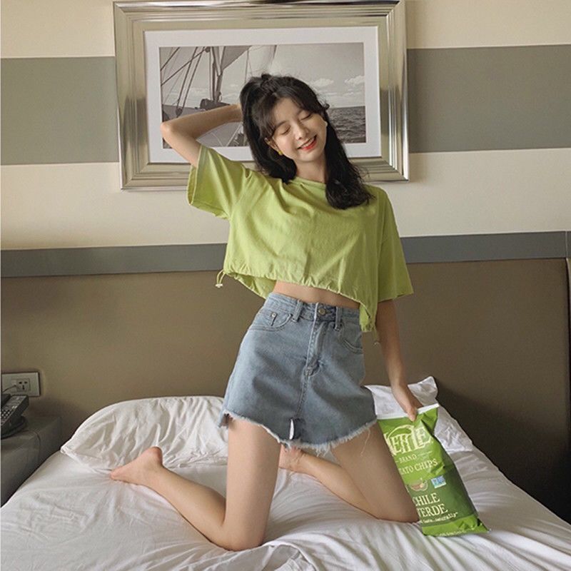 Áo thun croptop BH dáng rộng phong cách Hàn Quốc xinh xắn thời trang cho nữ