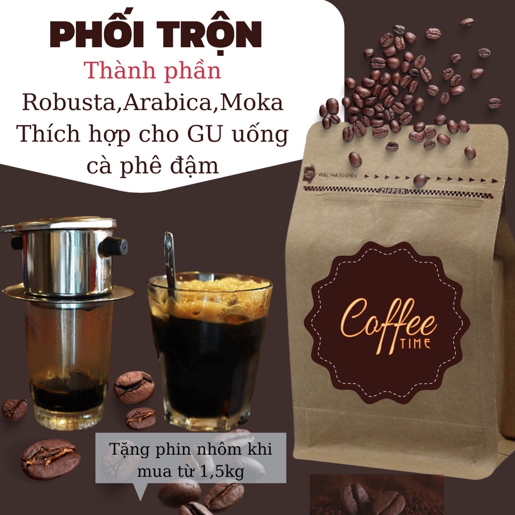 Cà phê trộn Robusta-Arabica-Moka Đắk Lắk -  Cafe rang mộc nguyên chất pha phin, Cafe trộn nguyên chất 1kg