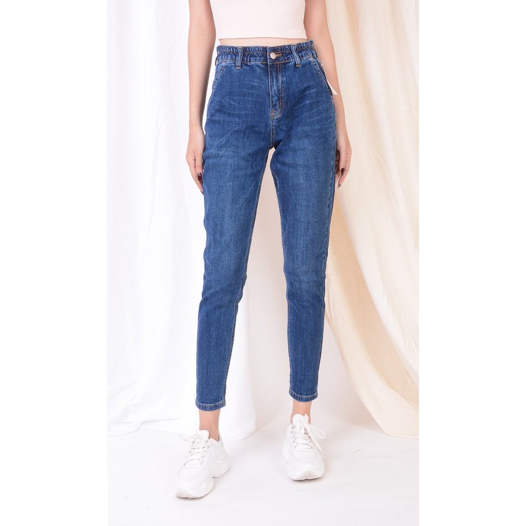 Quần jean nữ ống rộng baggy đẹp lưng cao cạp chun cúc trơn hàng hiệu cao cấp mã 466 VANIZEN