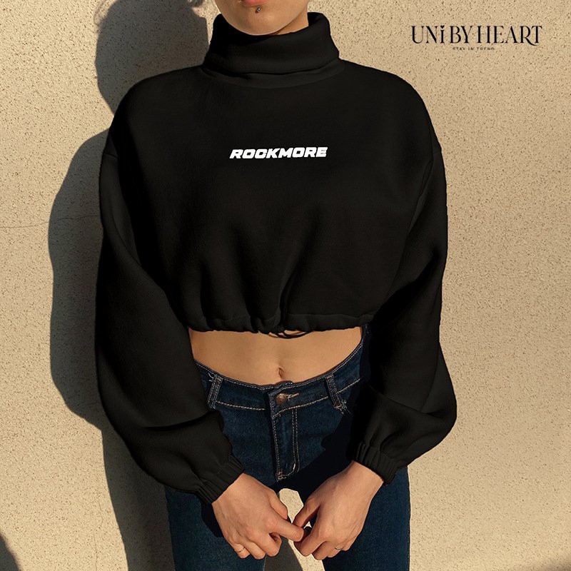 Áo nỉ nữ Rock More Crop Top CRT015 dáng ngắn, nỉ bông dày dặn - Uni By Heart