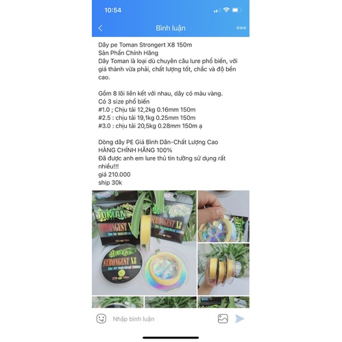 Dây pe Toman Strongert X8 150m chuyên lure