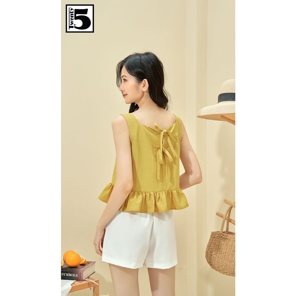 Áo kiểu nữ sát nách bèo viền 2 nơ thắt lưng Twentyfive N1051