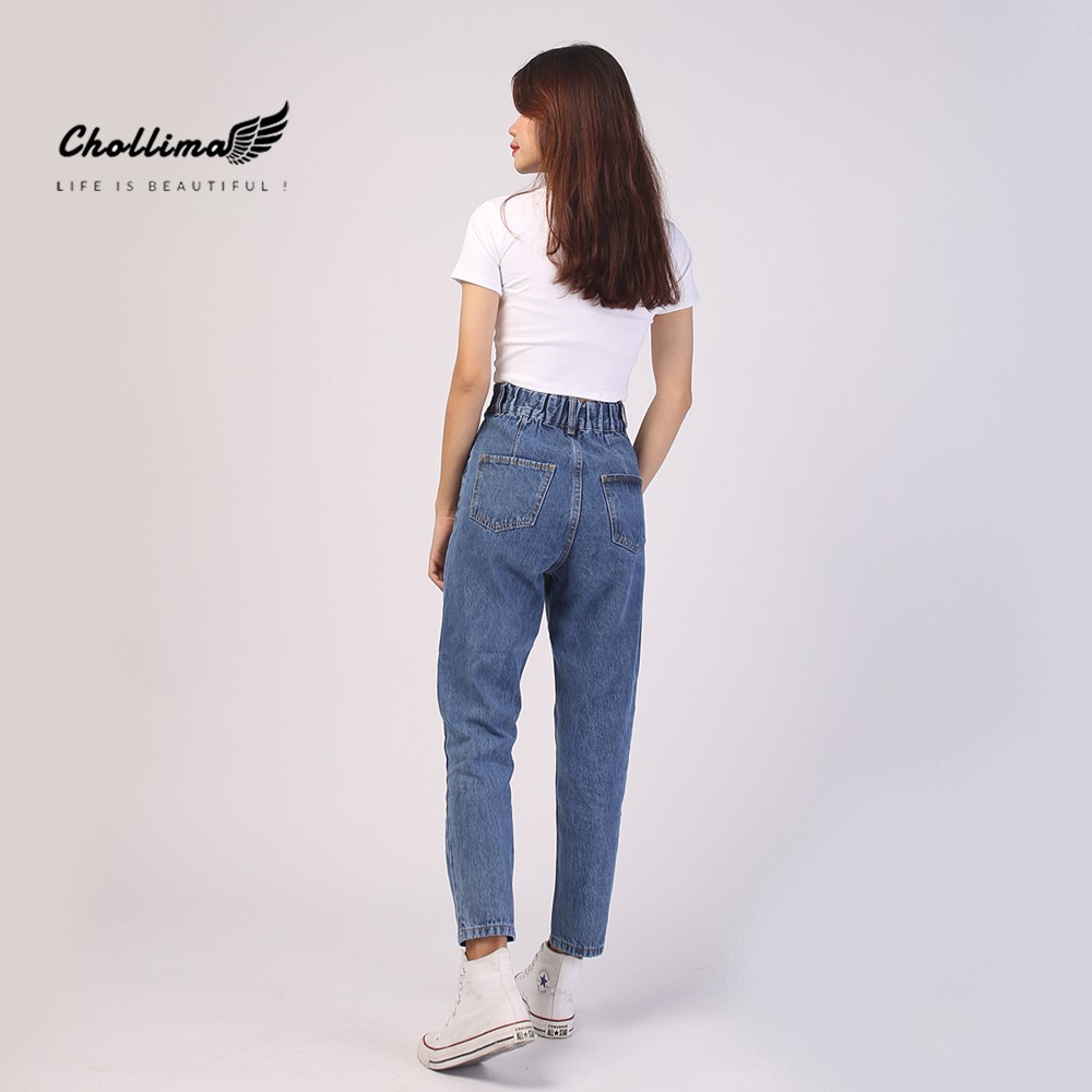 Quần baggy jeans nữ Chollima form rộng 2 bách vuông,lưng thun QD016 phong cách hàn quốc