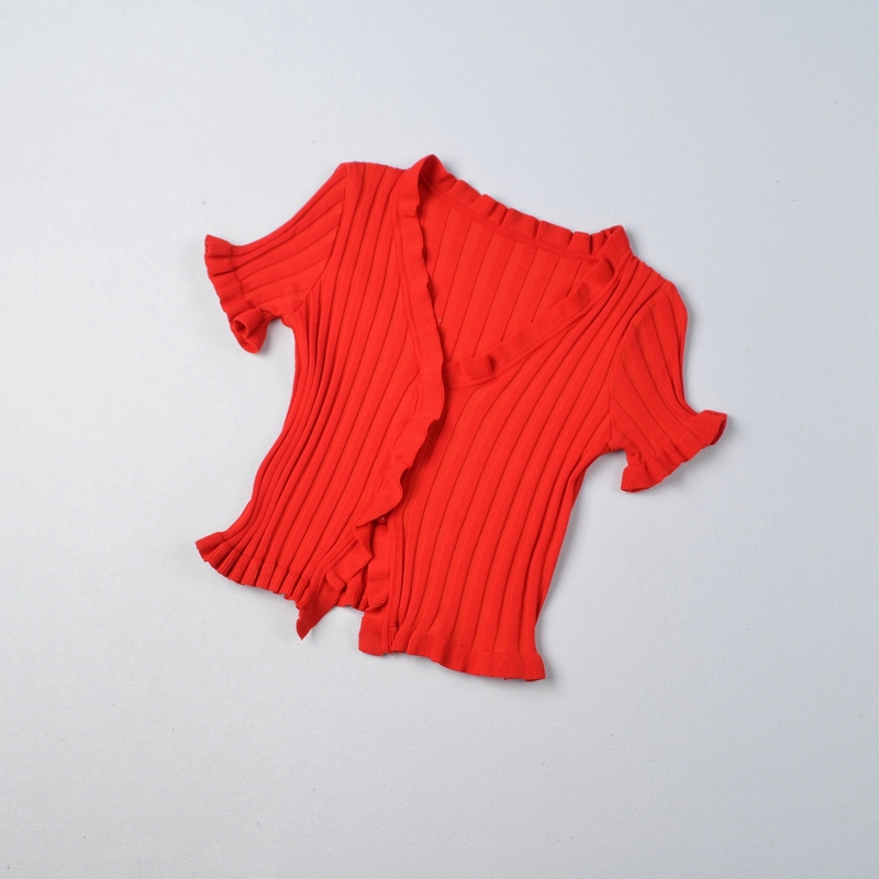 Áo ôm dáng ngắn tay cổ chữ V phong cách thời trang mùa hè dành cho nữ