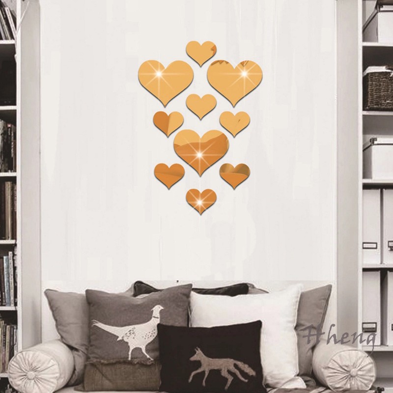 10 PCS Heart Shaped DIY Patterns TV Background Decor Mirror Wall Stickers Acrylic 3D Home Decal Living Room Murals