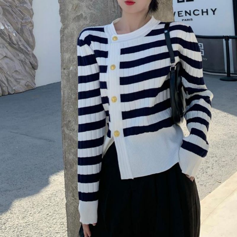 IELGY Áo Khoác cardigan Dệt Kim Tay Dài Kẻ Sọc Thời Trang Dành Cho Nữ