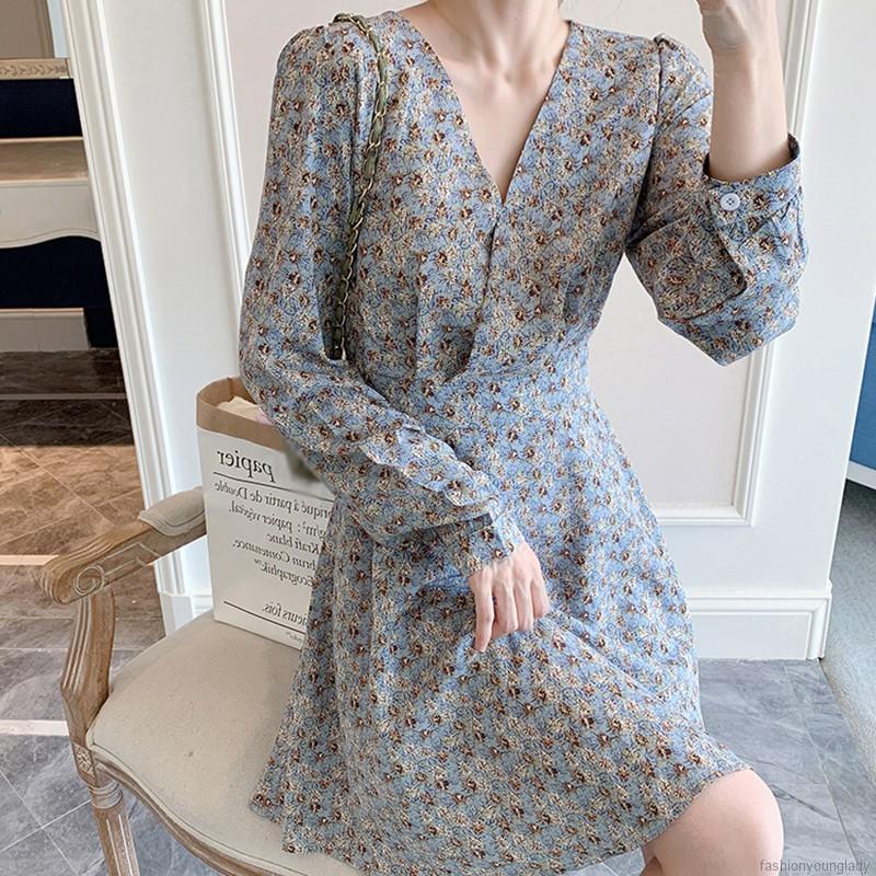 Váy Hoa Tay Dài Eo Cao Dáng Ôm Quyến Rũ Trẻ Trung Cho Bạn Gái | BigBuy360 - bigbuy360.vn