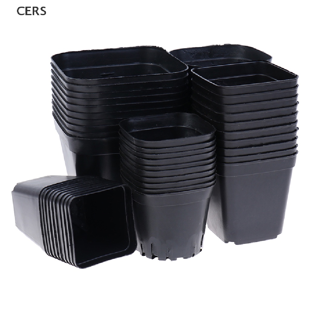Bộ 10 Chậu Nhựa Trồng Cây Hình Vuông Nhỏ Màu Đen