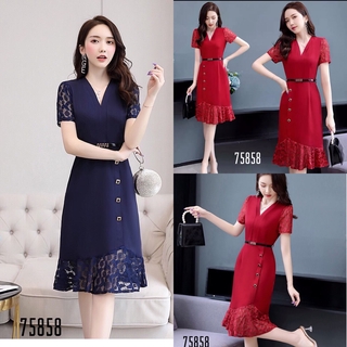 Đầm thun nhập phối ren tặng kèm thắt lưng cao cấp 75858