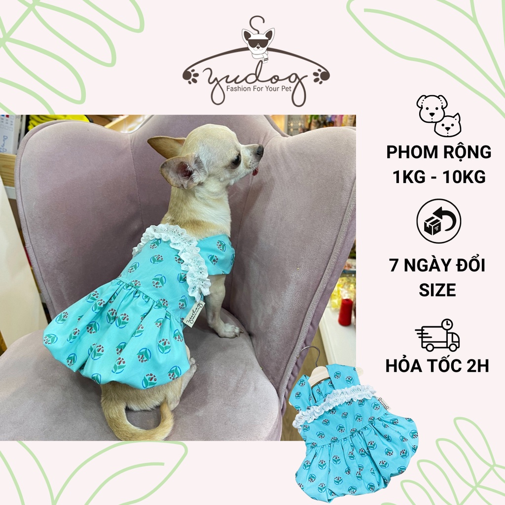 (Phom Rộng) Váy đầm cho chó yudog đầm bí hoa xanh cho chó mèo