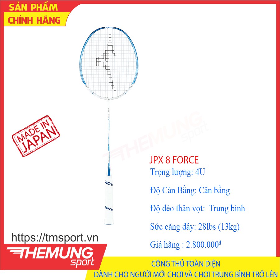Vợt cầu lông Mizuno JPX 8 Force mã MZ-BF2141 trắng xanh || Công Thủ Toàn Diện - Thân Dẻo Trung Bình