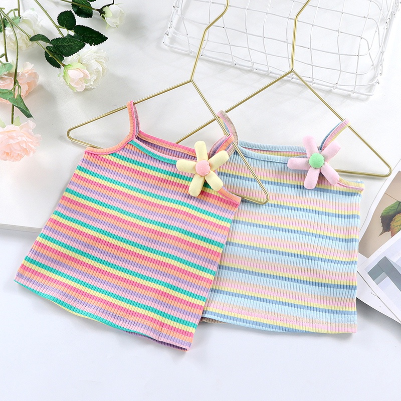 Áo Ba Lỗ Dễ Thương Phong Cách Hàn Quốc Thời Trang Mùa Hè Dành Cho Trẻ 0-5 Tuổi❤Áo Hai Dây Họa Tiết Sọc Cầu Vồng Dễ Thương Dành Cho Bé Gái