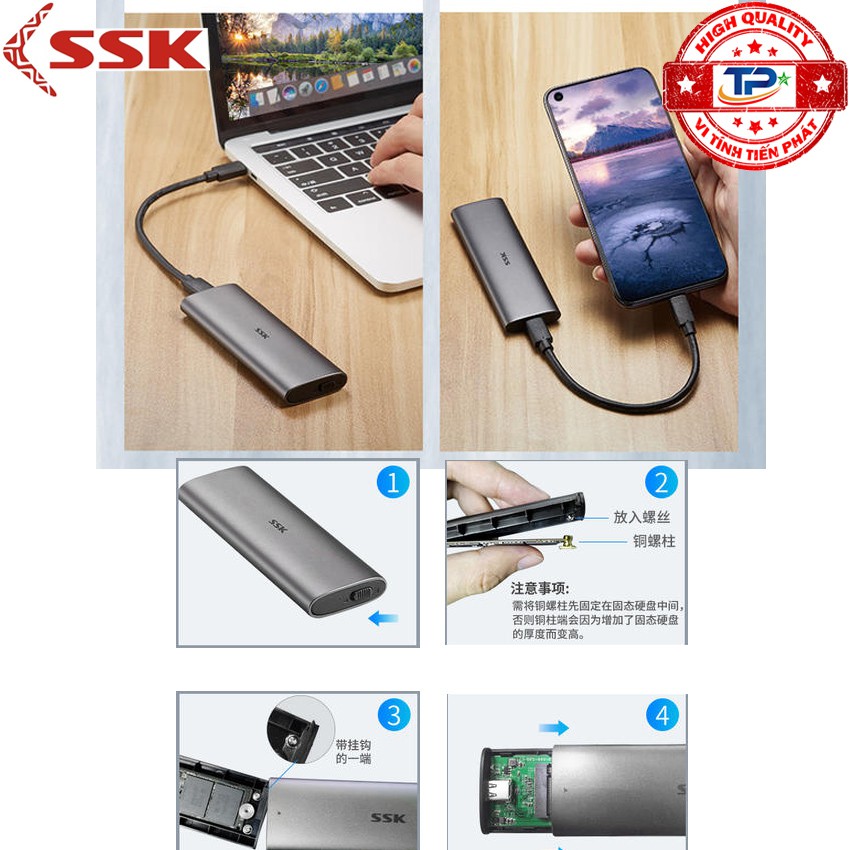 SSD Box chuyển M.2 NVMe SSD PCIe sang ổ cứng di động - SSK HE-C327 chuẩn Type-C và USB 3.0 - 10Gbps M2