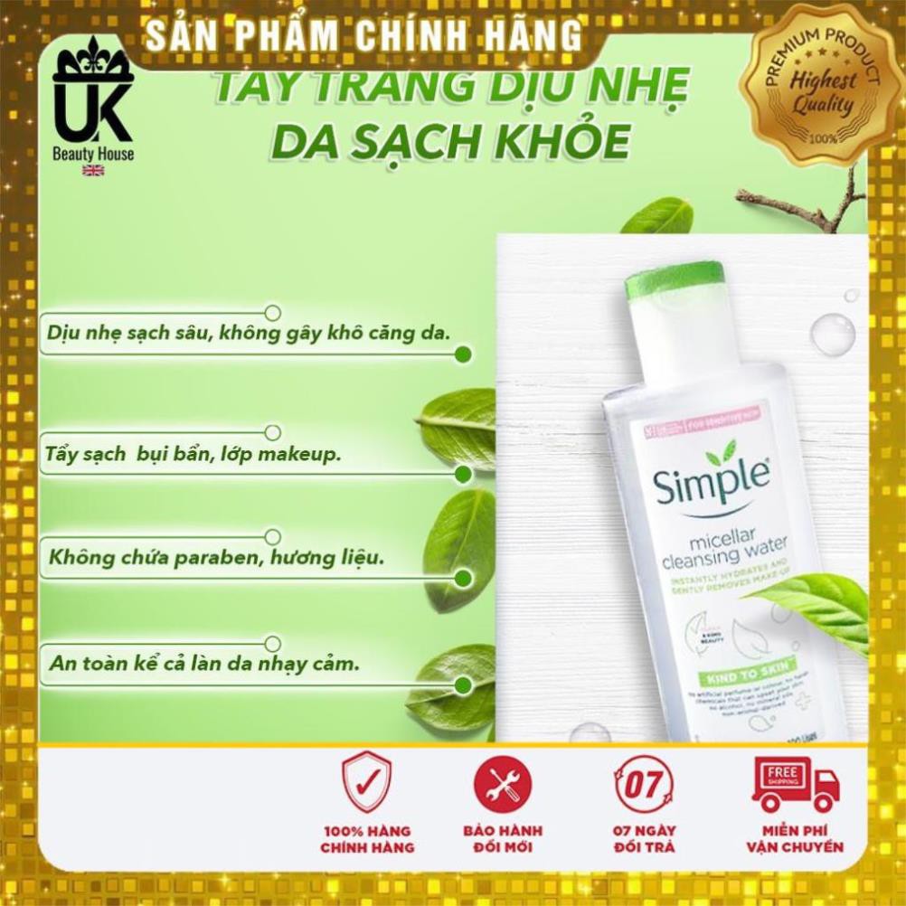 Combo 5 món dưỡng da trọn gói dịu nhẹ Simple ( Tẩy trang + Sữa rửa mặt + Toner + Lăn mắt + Sữa dưỡng da)