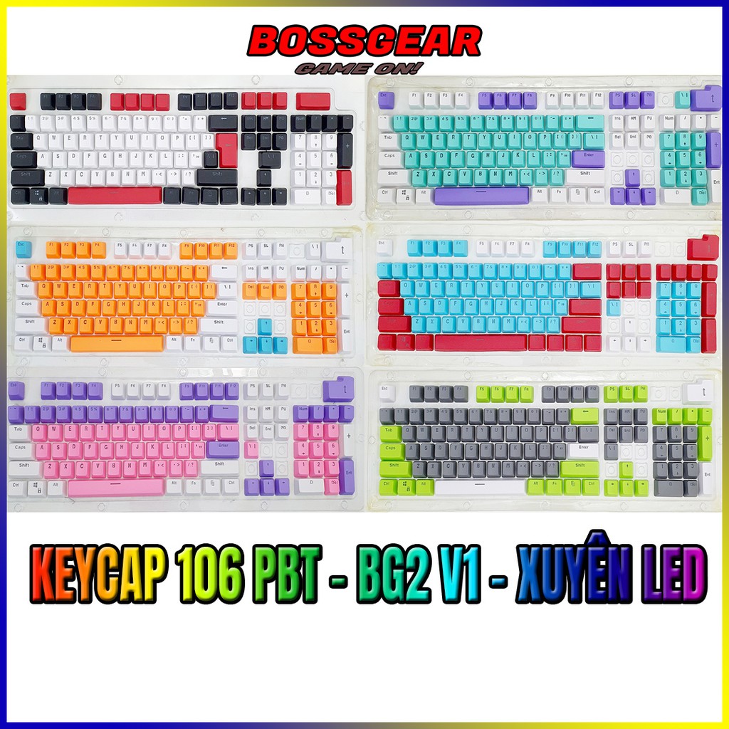 Bộ Keycap PBT 106 BG2-v1 Phím Double Shot Xuyên LED ( OEM Profile, Ansi layout )