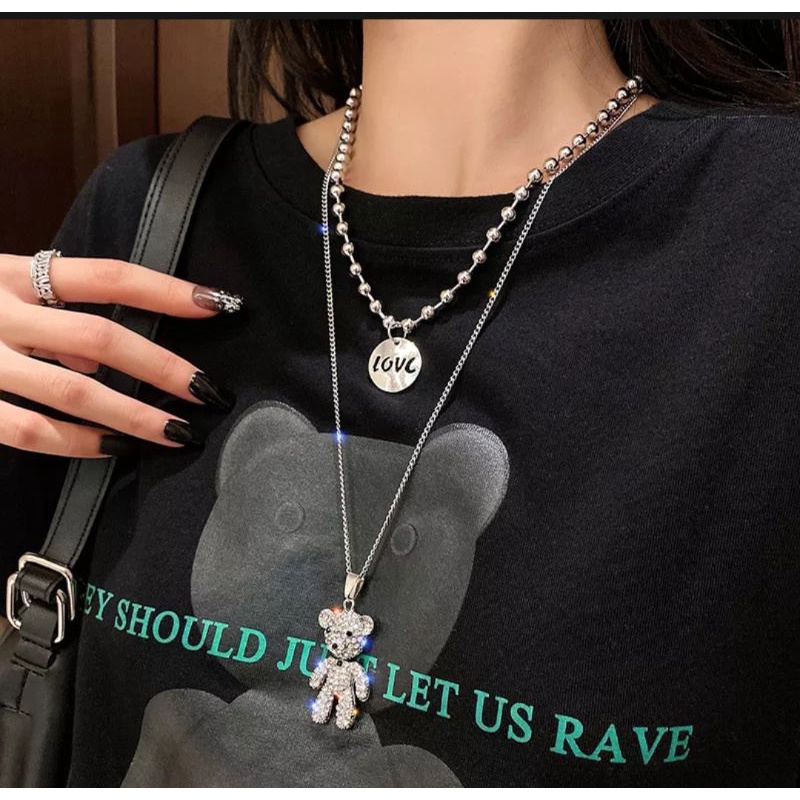 Dây chuyền mặt gấu bằng thép titan màu bạc thiết kế 2 lớp cá tính DC010- Fillibrastyle