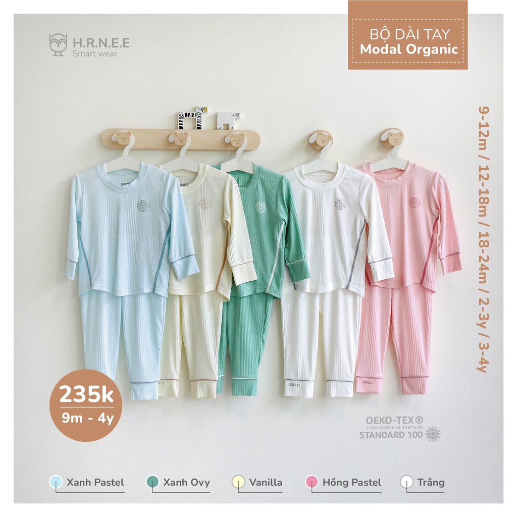 Bộ dài tay chui đầu modal Hrnee cho bé trai/bé gái