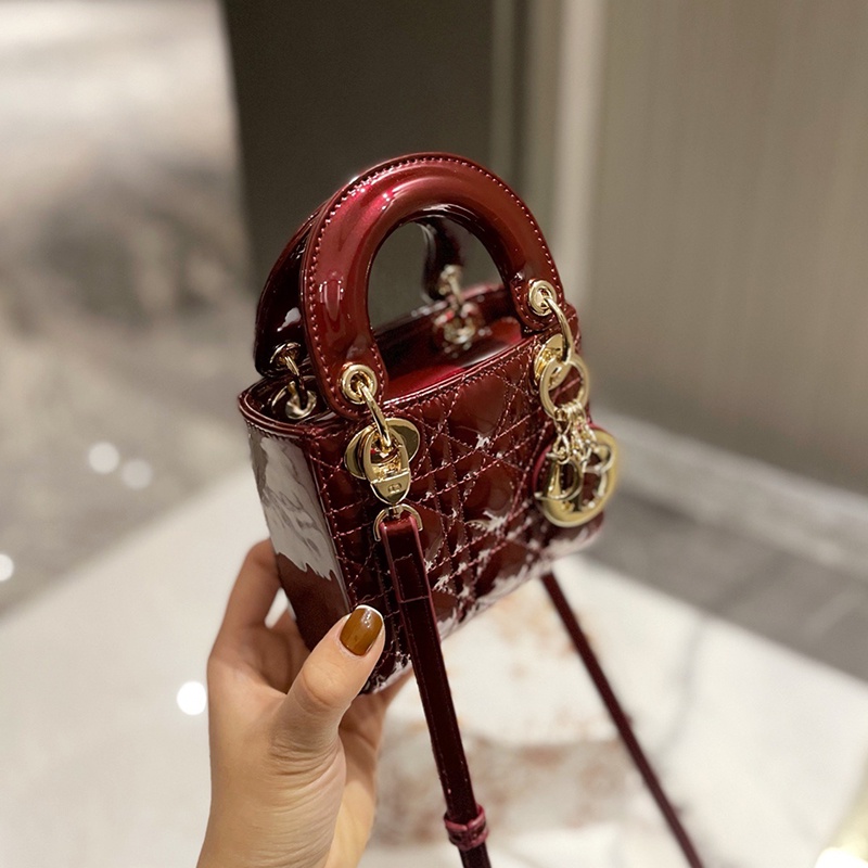 QIVM  Mini LADY DIOR Bag Patent Leather Cannage Diana Handbag2022