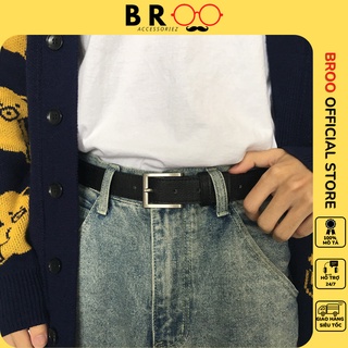 Thắt lưng nam nữ đơn giản BROO mặt kim vuông Hàn Quốc, dây nịt lưng ulzzang bản vừa 2.8cm có lỗ bấm