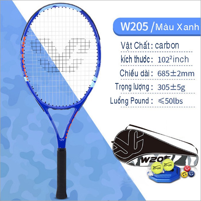 Vợt Tennis KUNO Sport  W205 Sợi Carbon Siêu Nhẹ Tặng Kèm Bóng Đế Tập Luyện  Được  Phân Phối Chính Thức Bởi Kunosport